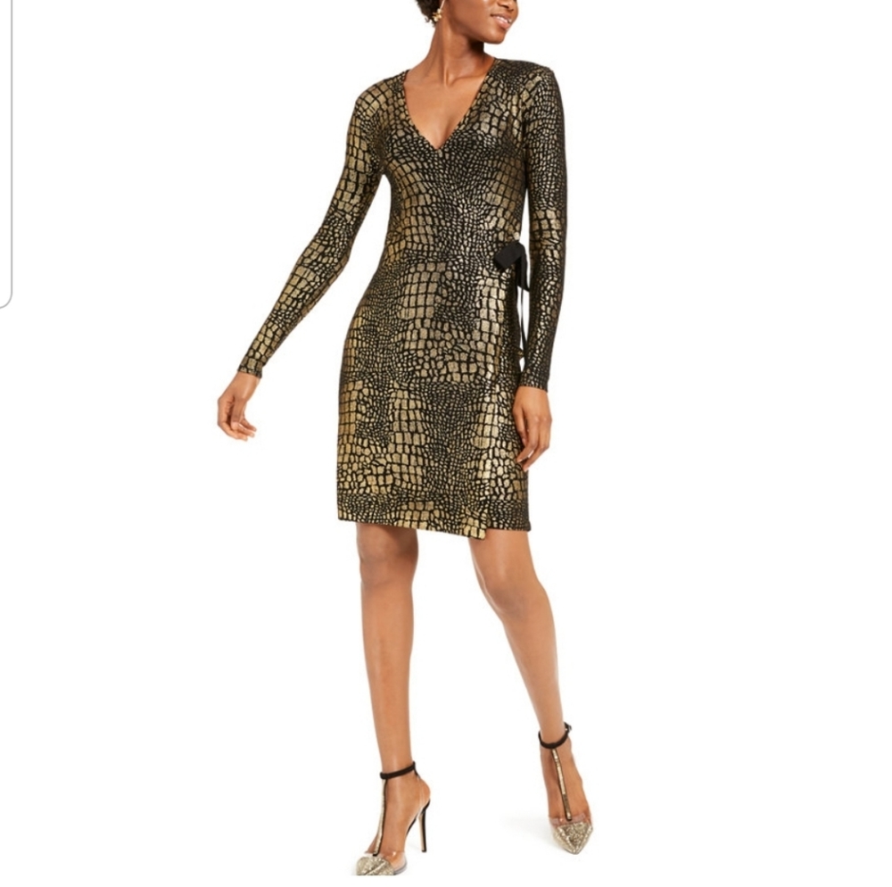 INC Metallic Snake-Embossed Print Dress